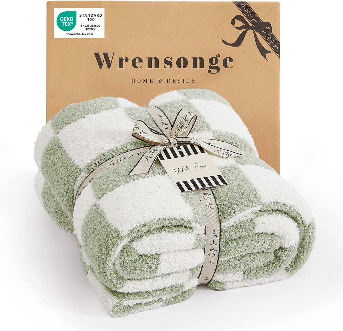 WRENSONGE Manta a Cuadros, Verde Salvia Suave Acogedora Esponjosa H...