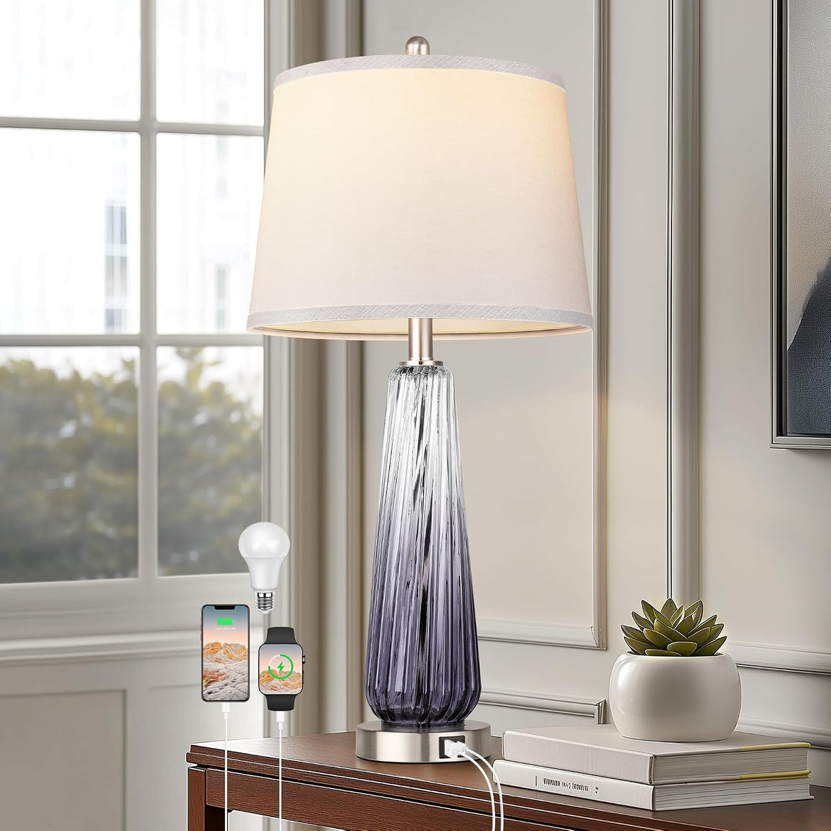Lámparas de mesa modernas de cristal, lámparas de noche de 27.5 pul...