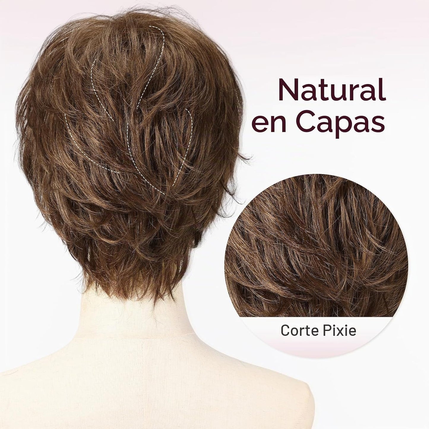 EMMOR Peluca Corta de Cabello Humano Marrón Mezclado para Mujeres B...