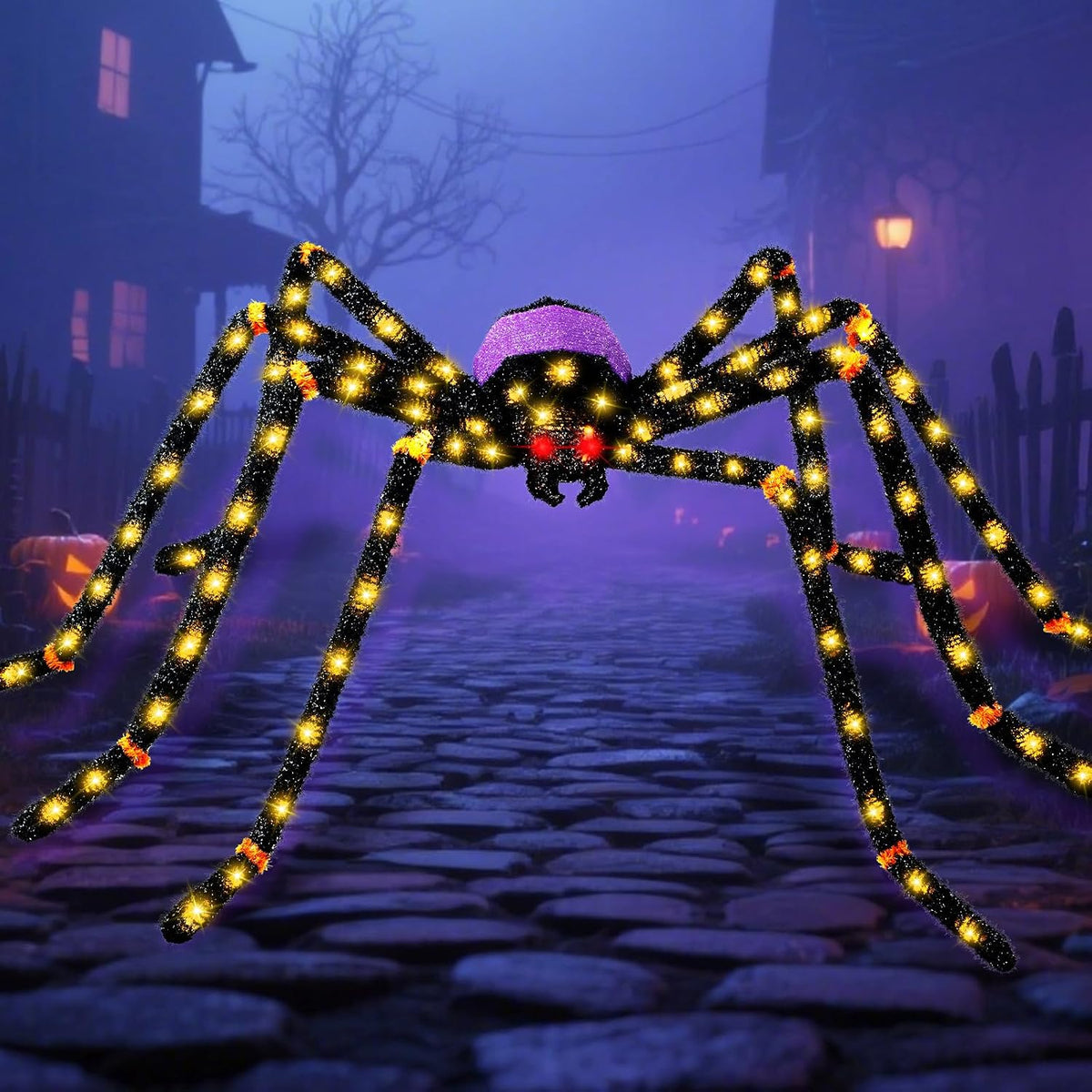 Araña gigante de 5.5 pies para decoración de Halloween con 100 luce...