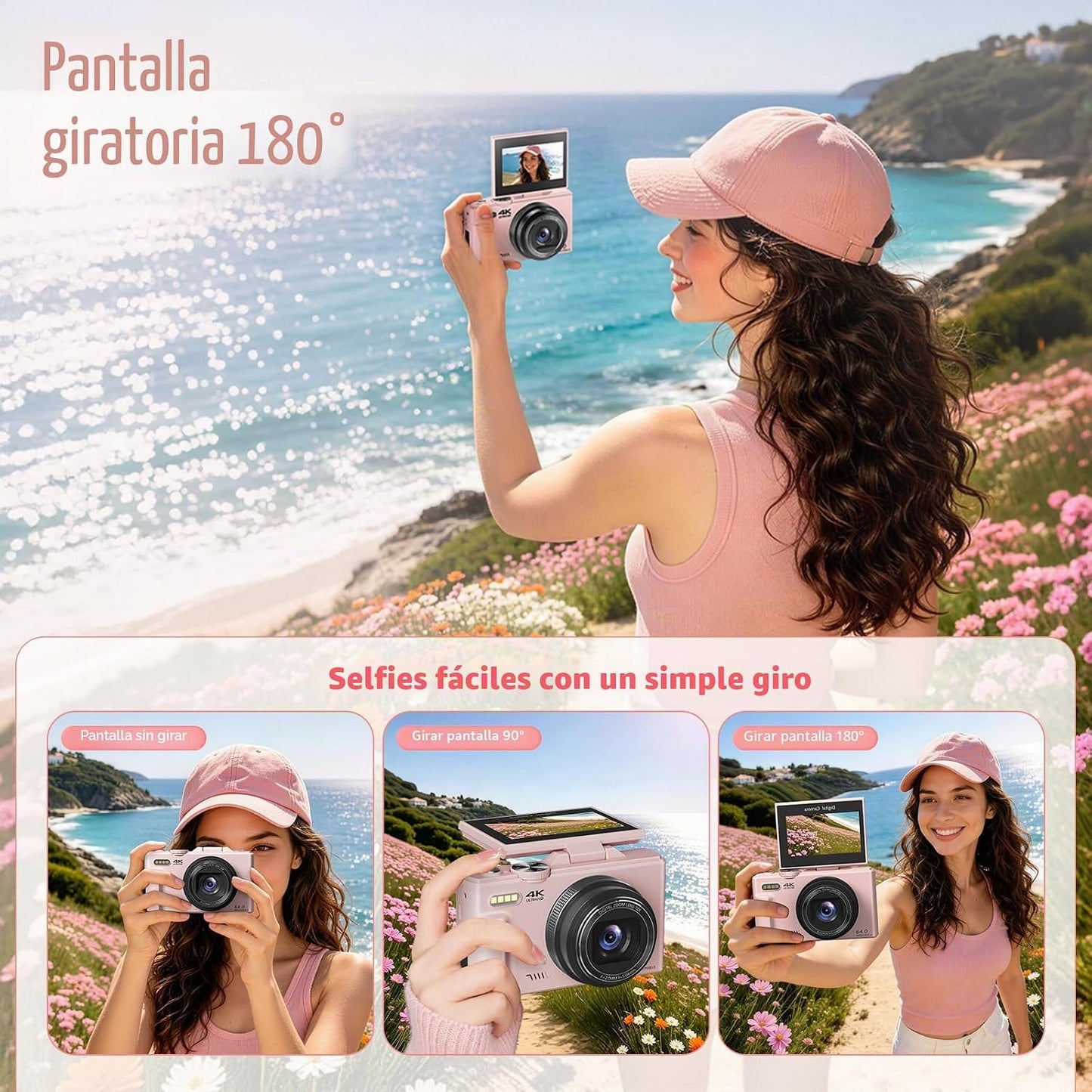 Cámara digital 4K para fotografía, cámara de vlogging de 64MP para...