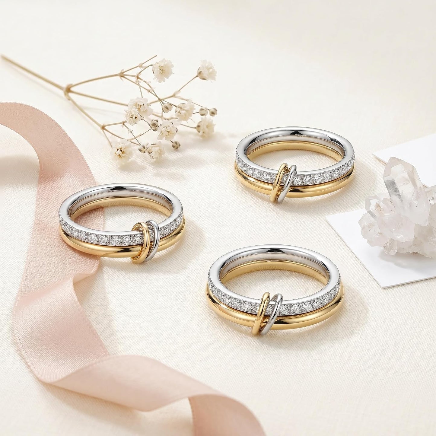 PDWZNBA Anillos apilables chapados en oro de 18 quilates para mujer...