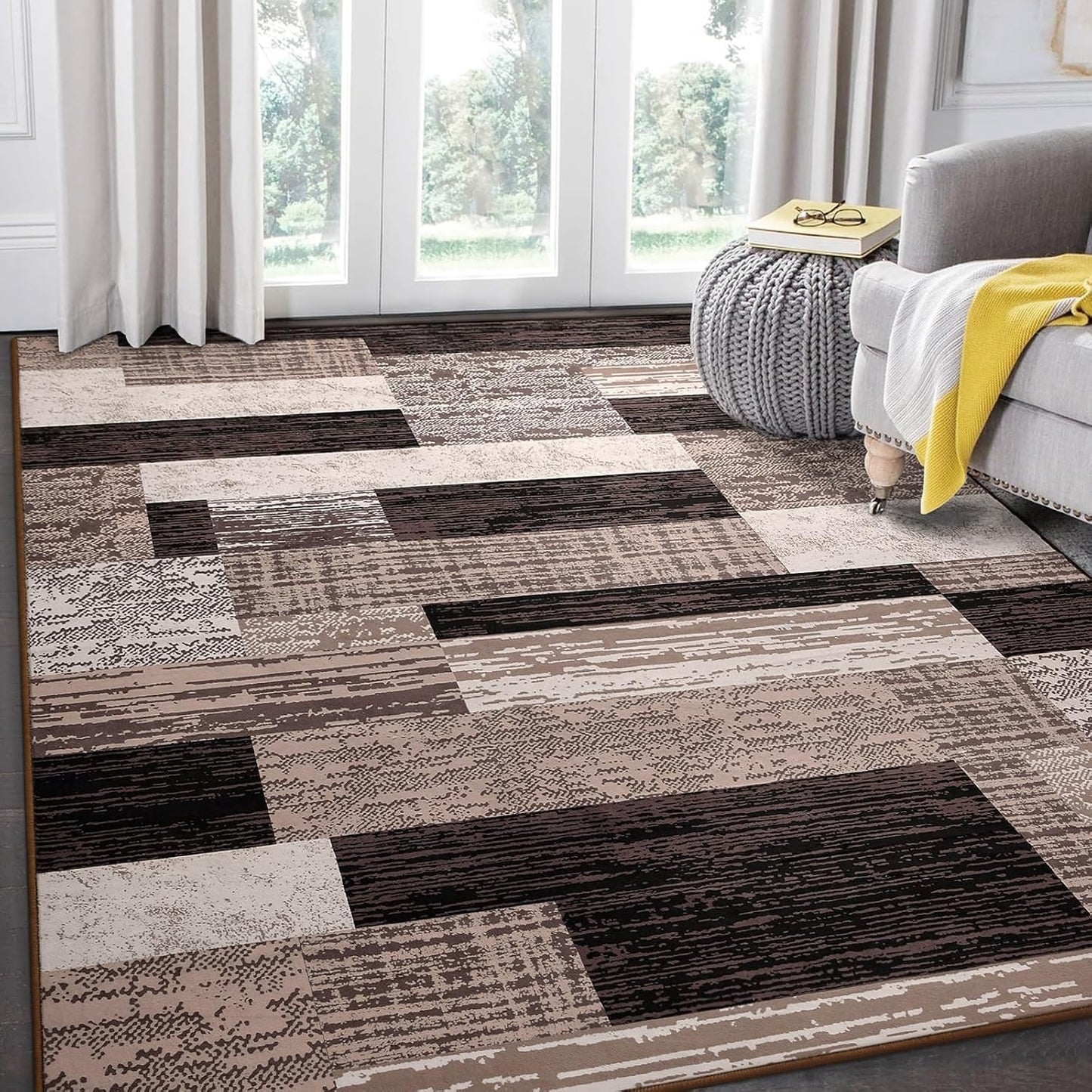 FlyDOIT Alfombra de Área Moderna Geométrica de Retazos, 5x8 pies, A...