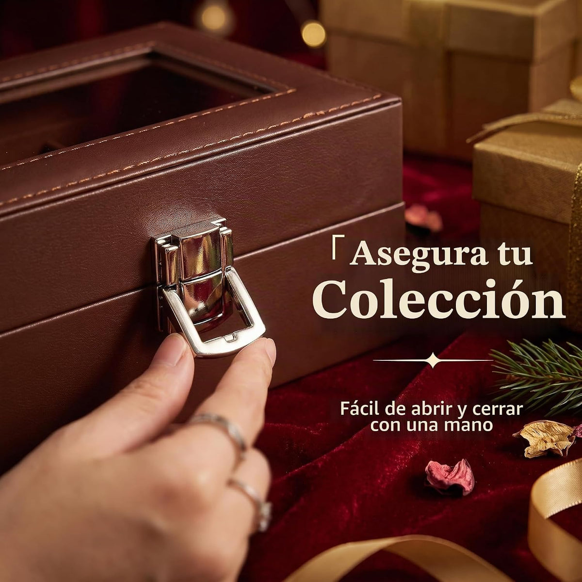 AMZGO® Caja de reloj para hombres, tapa de cristal de exhibición de...