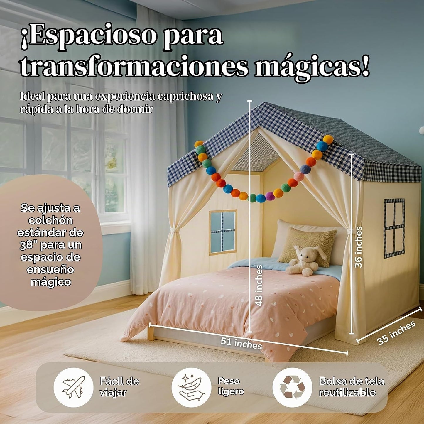 Tienda de campaña grande para niños, casa de juegos interior con 2...