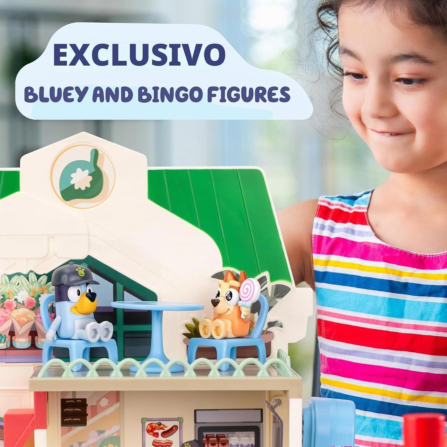 Bluey y juego de supermercado de bingo, escaleras mecánicas y sonid...