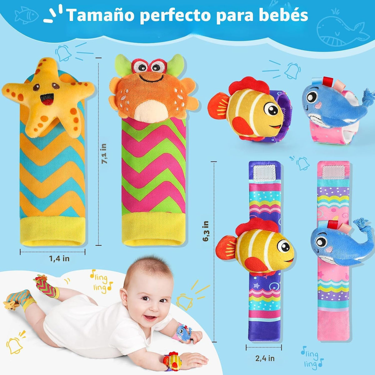 URMYWO Sonajeros de muñeca para bebé - Calcetines sonajero - Juego...