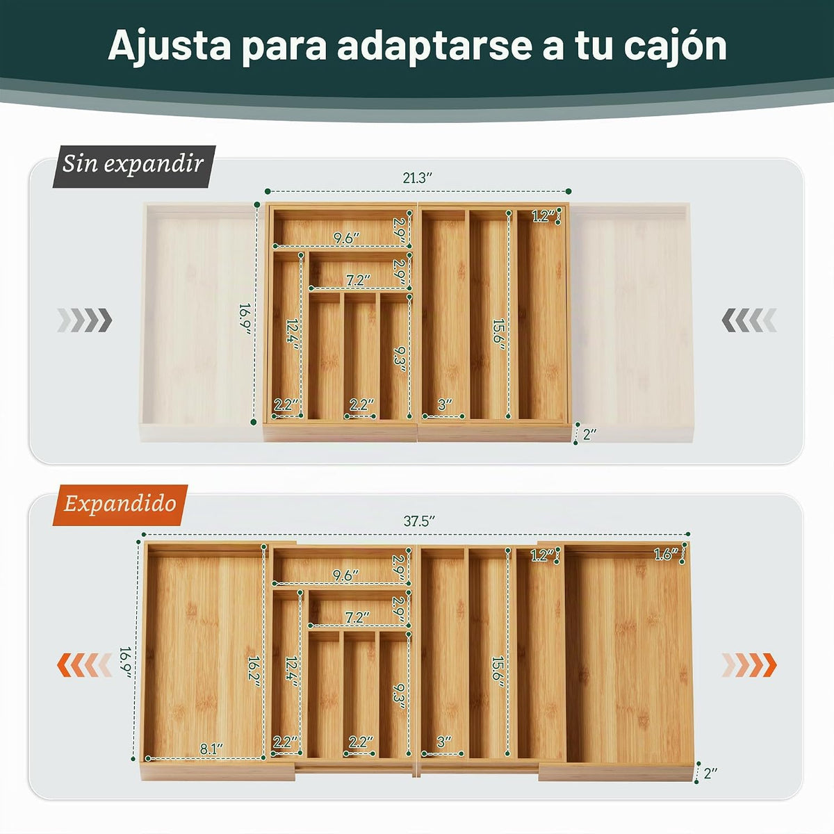 Organizador de cubiertos grande, magnético conectado expandible de...