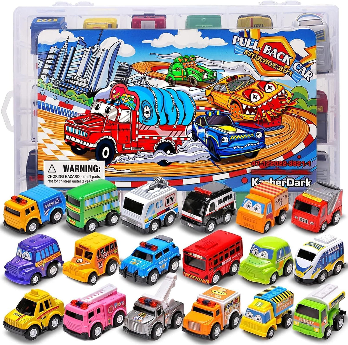 Paquete de 18 juguetes de coche con caja de almacenamiento, mini mo...