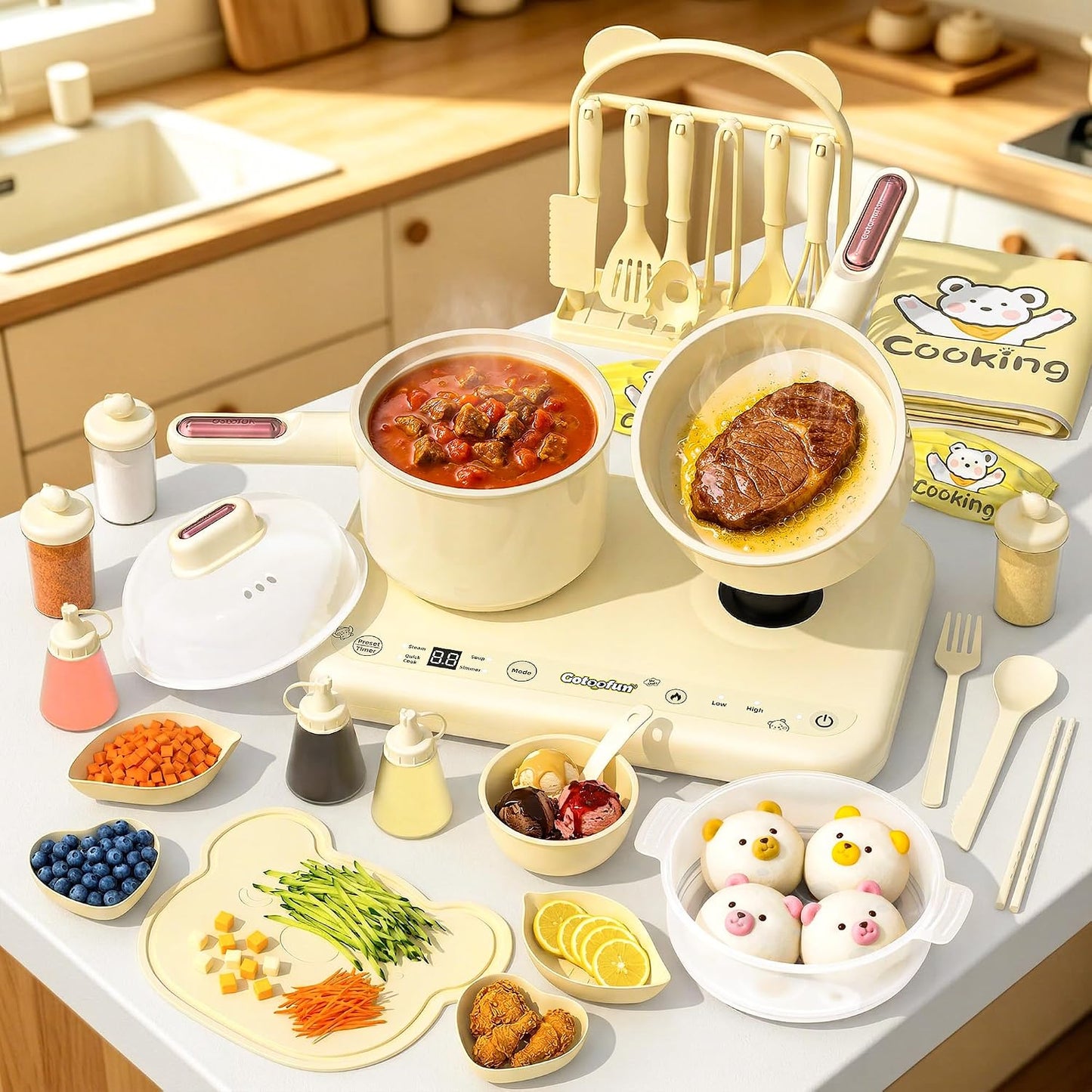 Gotoofun Juegos de cocina para niños, estufa dual eléctrica real Mo...
