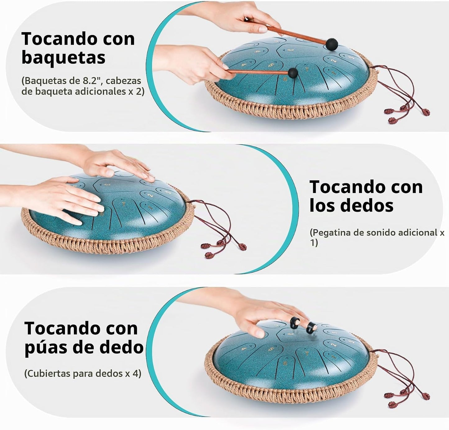 Tambor de lengua de acero de 13 pulgadas, 15 notas, C mayor 440 Hz...