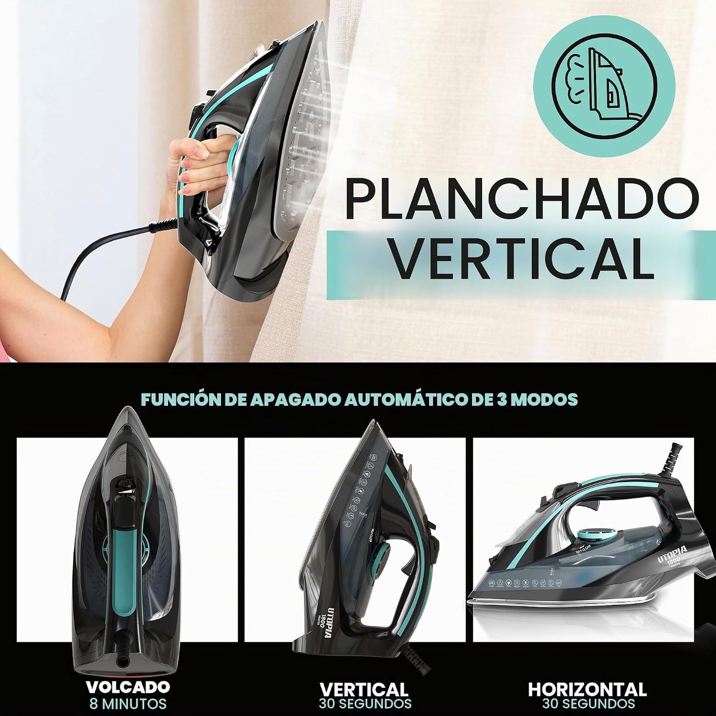 Utopia Home Plancha de vapor para ropa, suela antiadherente, planch...