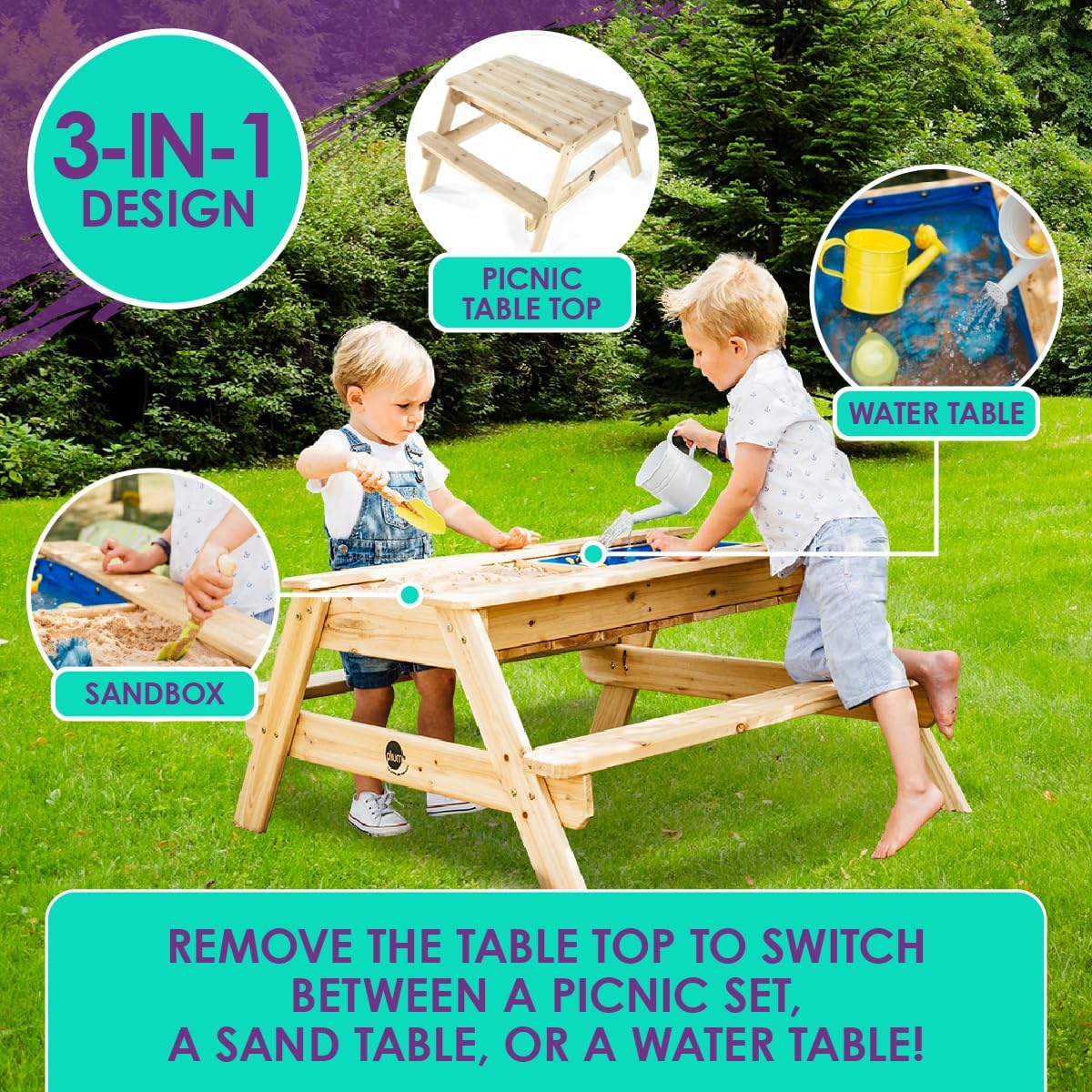 Mesa de picnic de arena y agua de madera Plum® Surfside - Mesa sens...