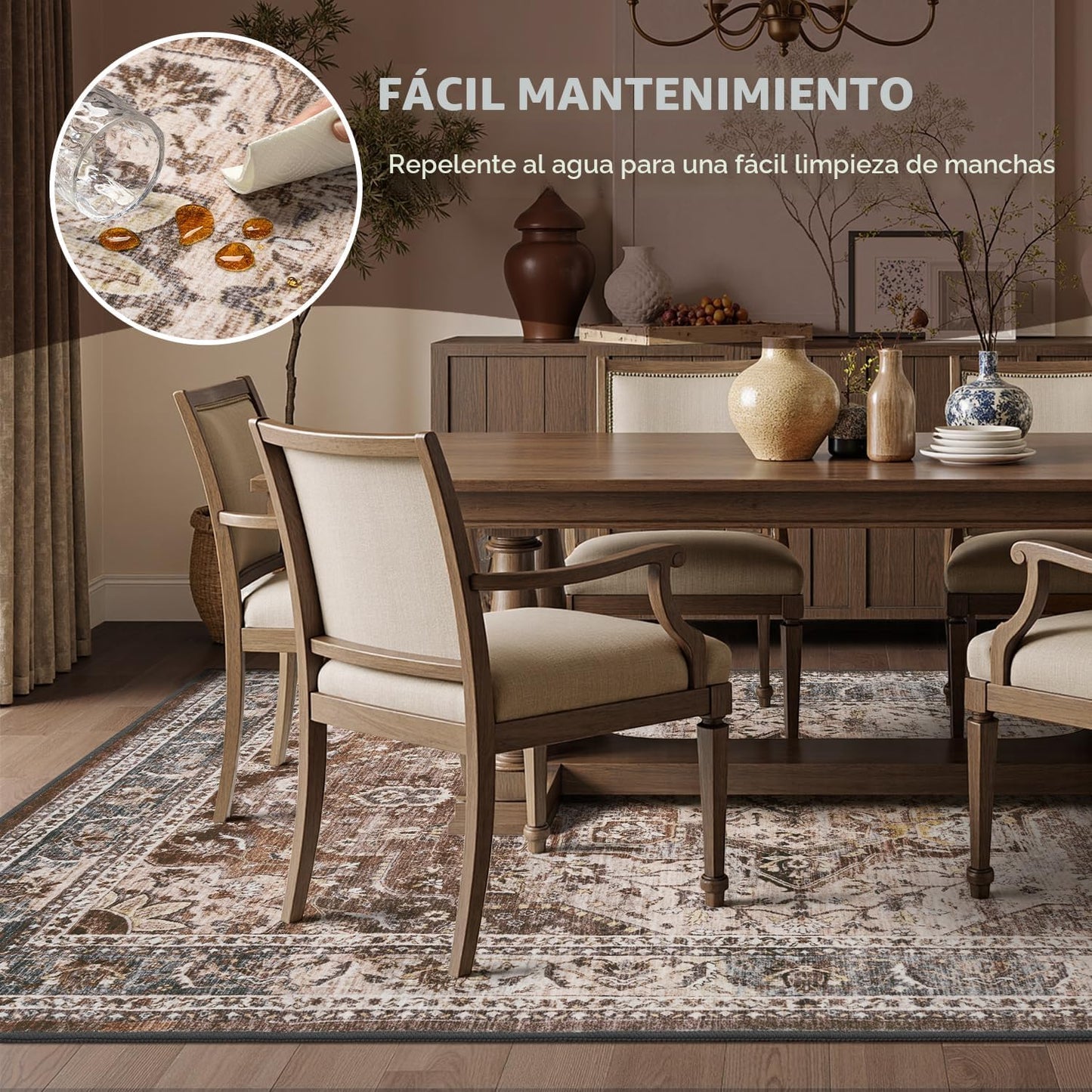 Alfombra lavable marrón de 5 x 7 pulgadas para sala de estar, alfom...