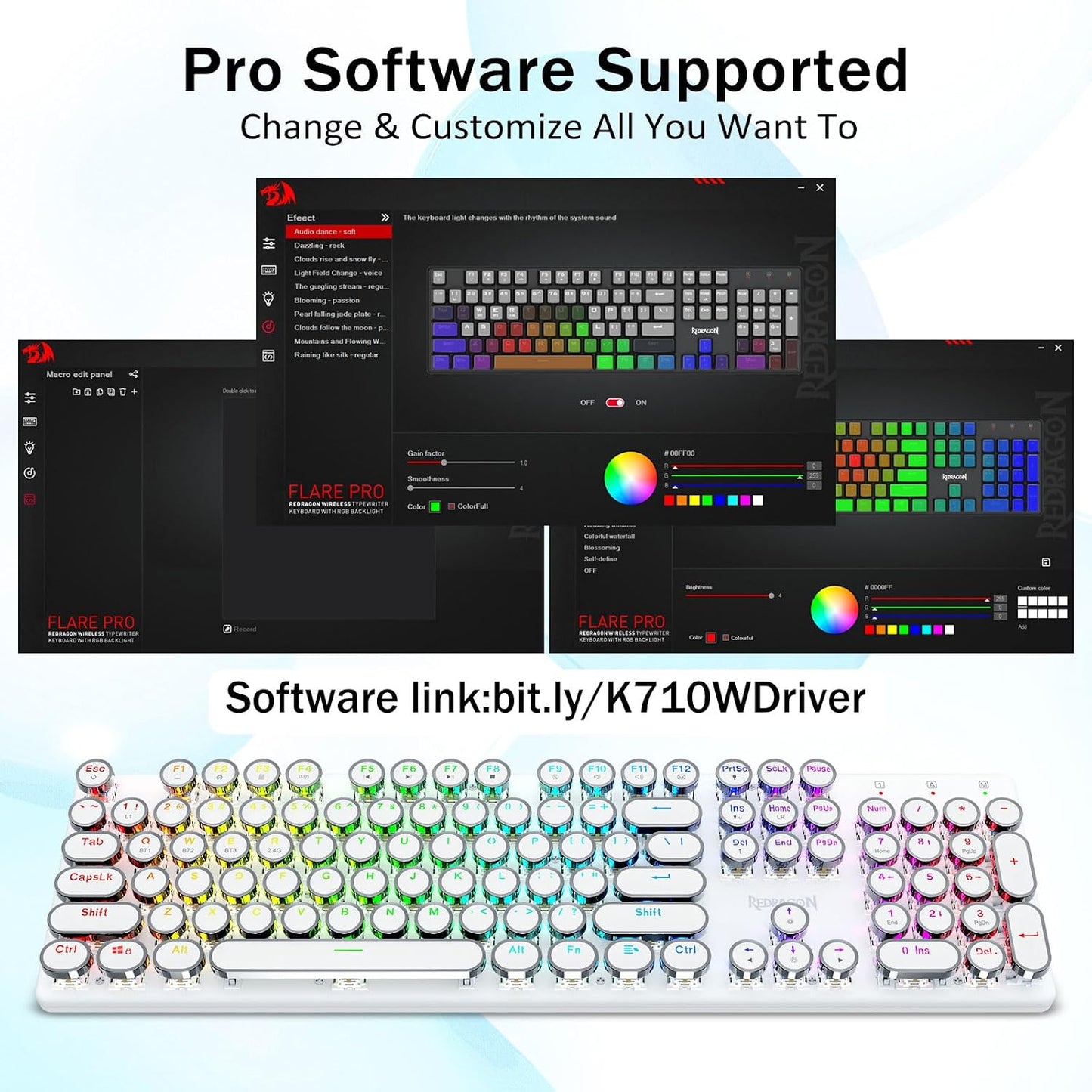Redragon K710 - Teclado mecánico inalámbrico tipo máquina de escrib...
