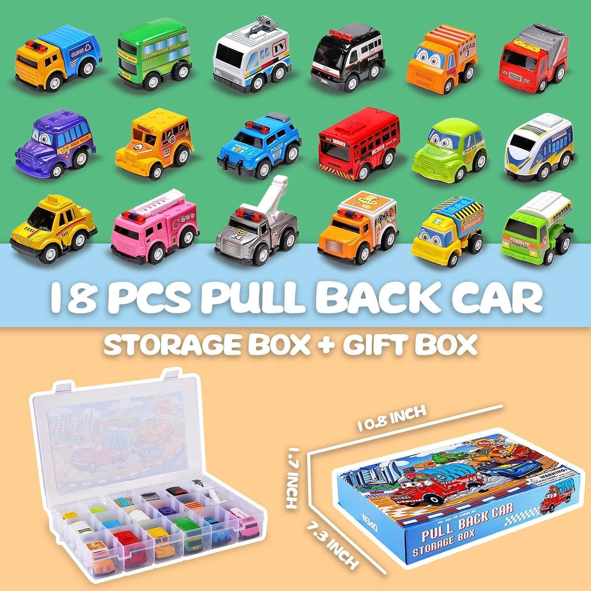 Paquete de 18 juguetes de coche con caja de almacenamiento, mini mo...