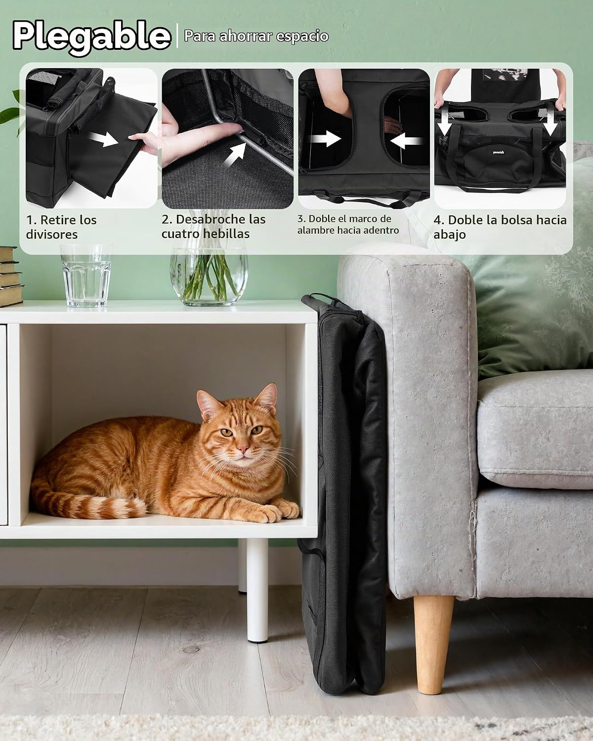 Pecute Transportador de mascotas con doble compartimento para famil...