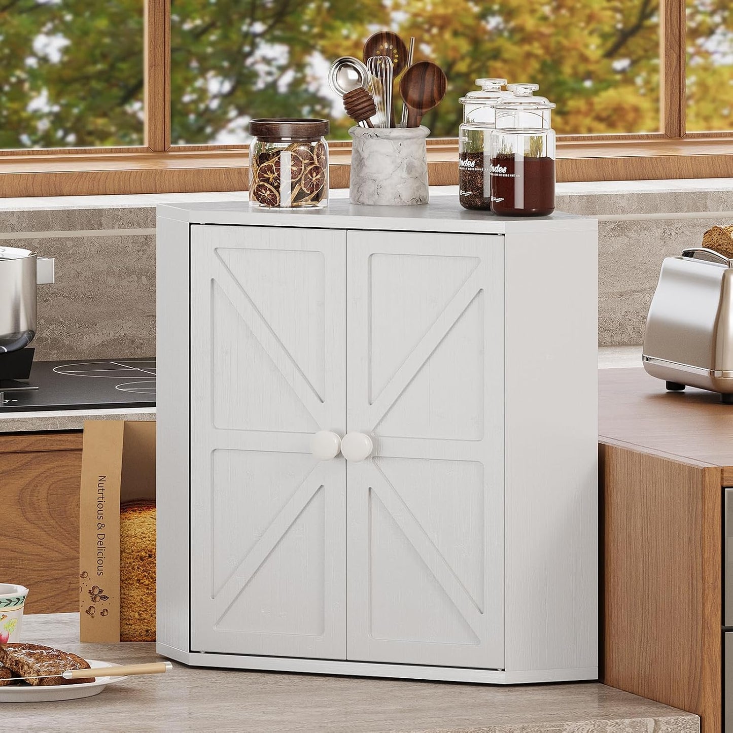 Trironsun Panera de esquina para encimera de cocina, contenedor de...