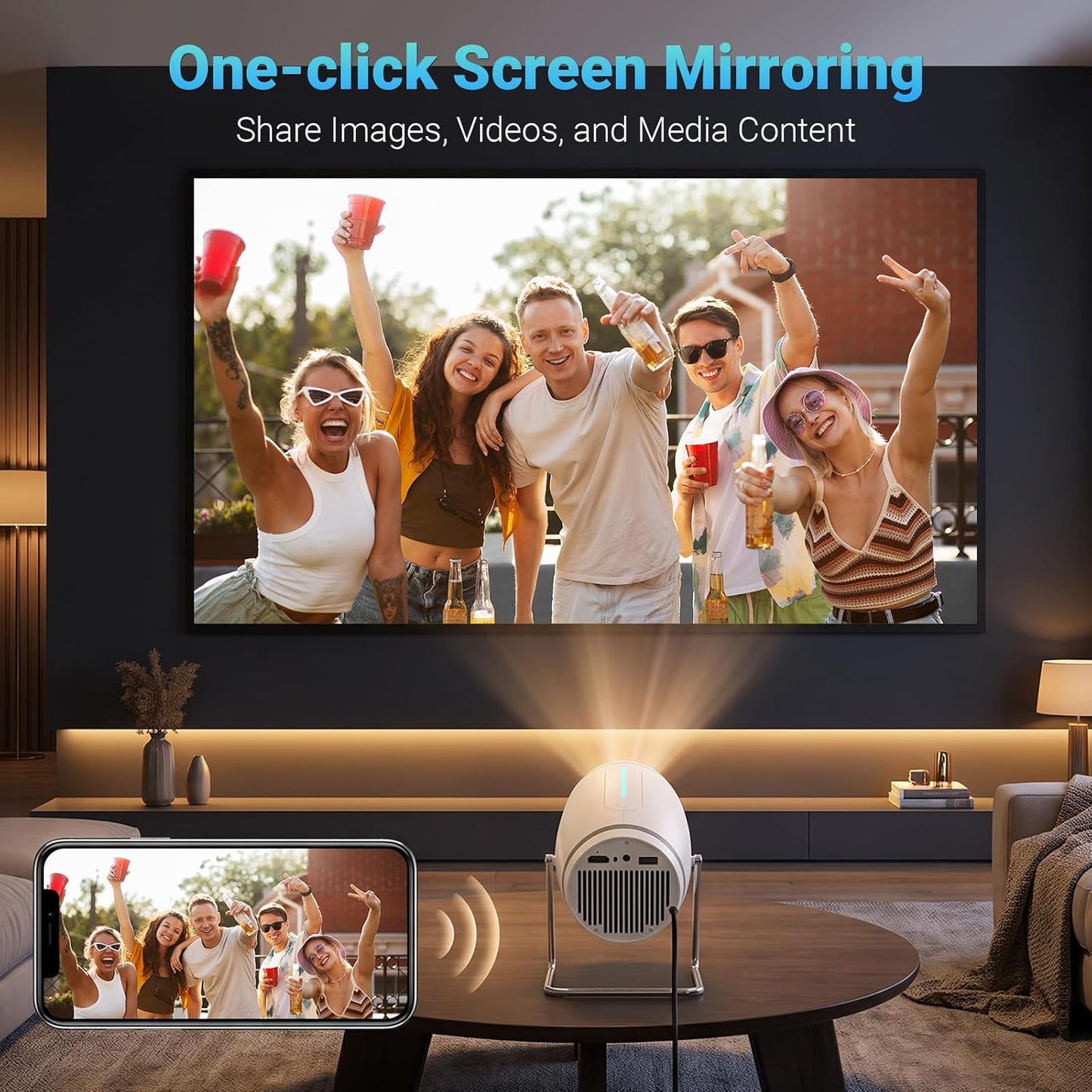 【Aplicaciones integradas】Mini proyector con WiFi y Bluetooth, proye...