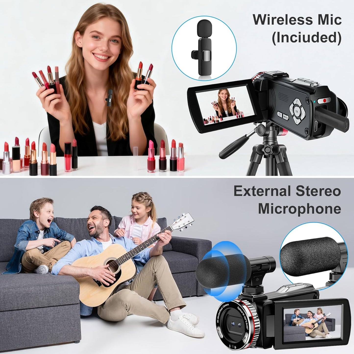 Rumyums Videocámara de boda 4K, cámara de vlogging UHD de 64MP con...