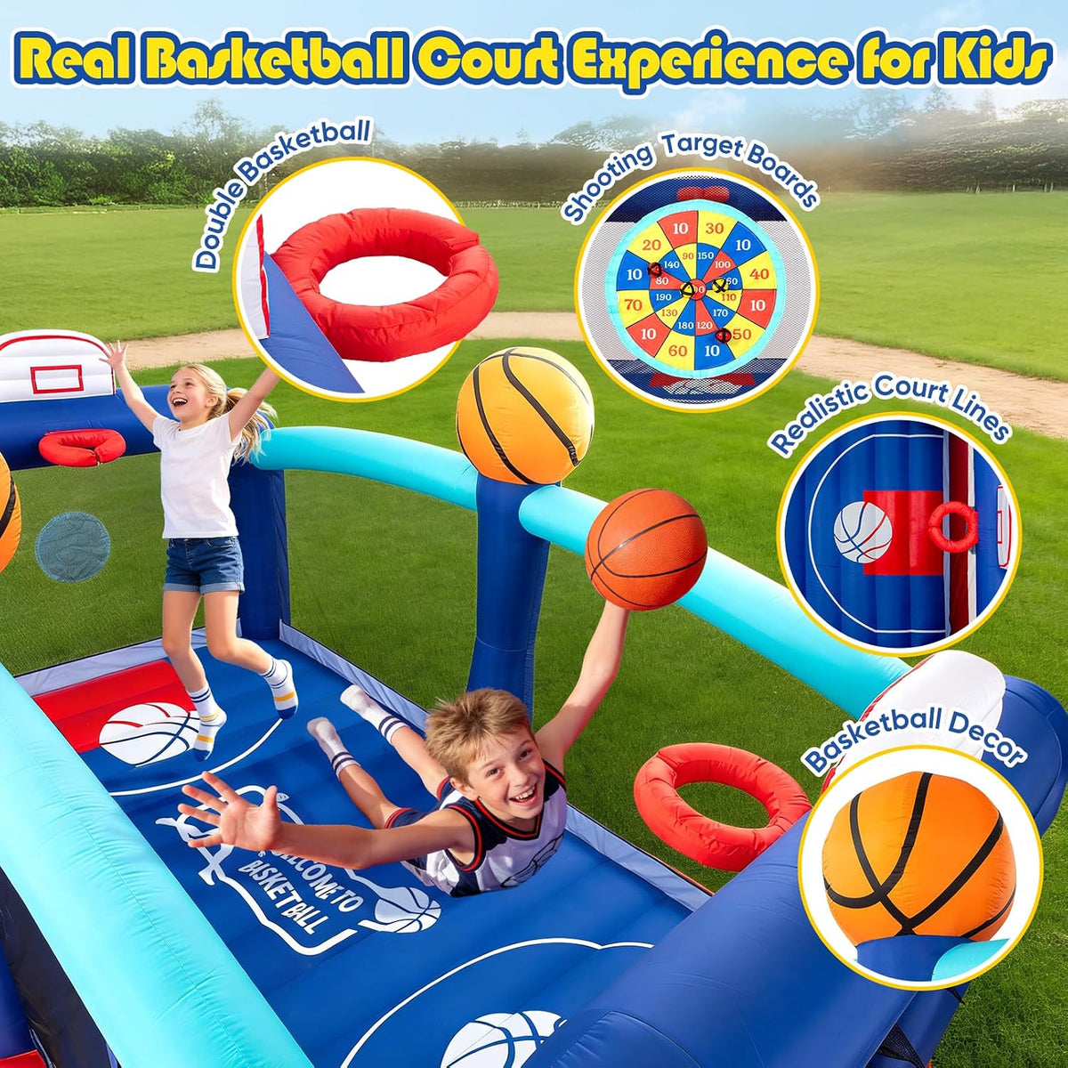 Casa de rebote para niños grandes de 8 a 12, castillo de baloncesto...