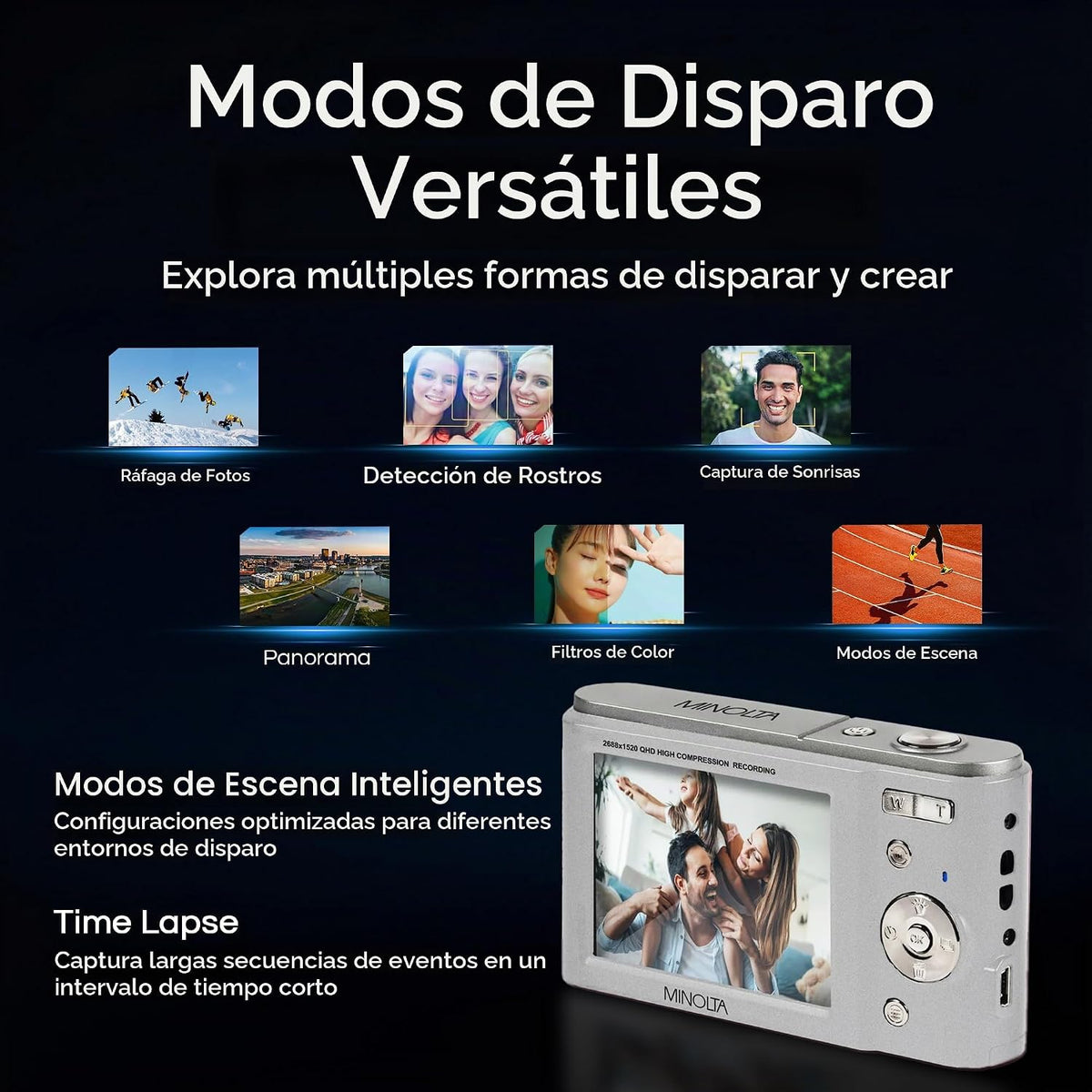 Minolta MND20 Cámara digital de 44 MP, video de 2.7K, zoom 16X (pla...