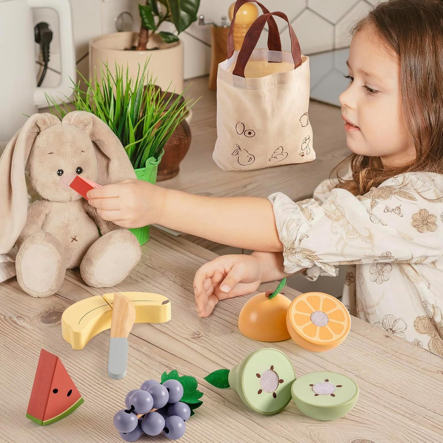 ROBOTIME Juego de Comida de Juguete de Madera para Cortar Frutas, J...
