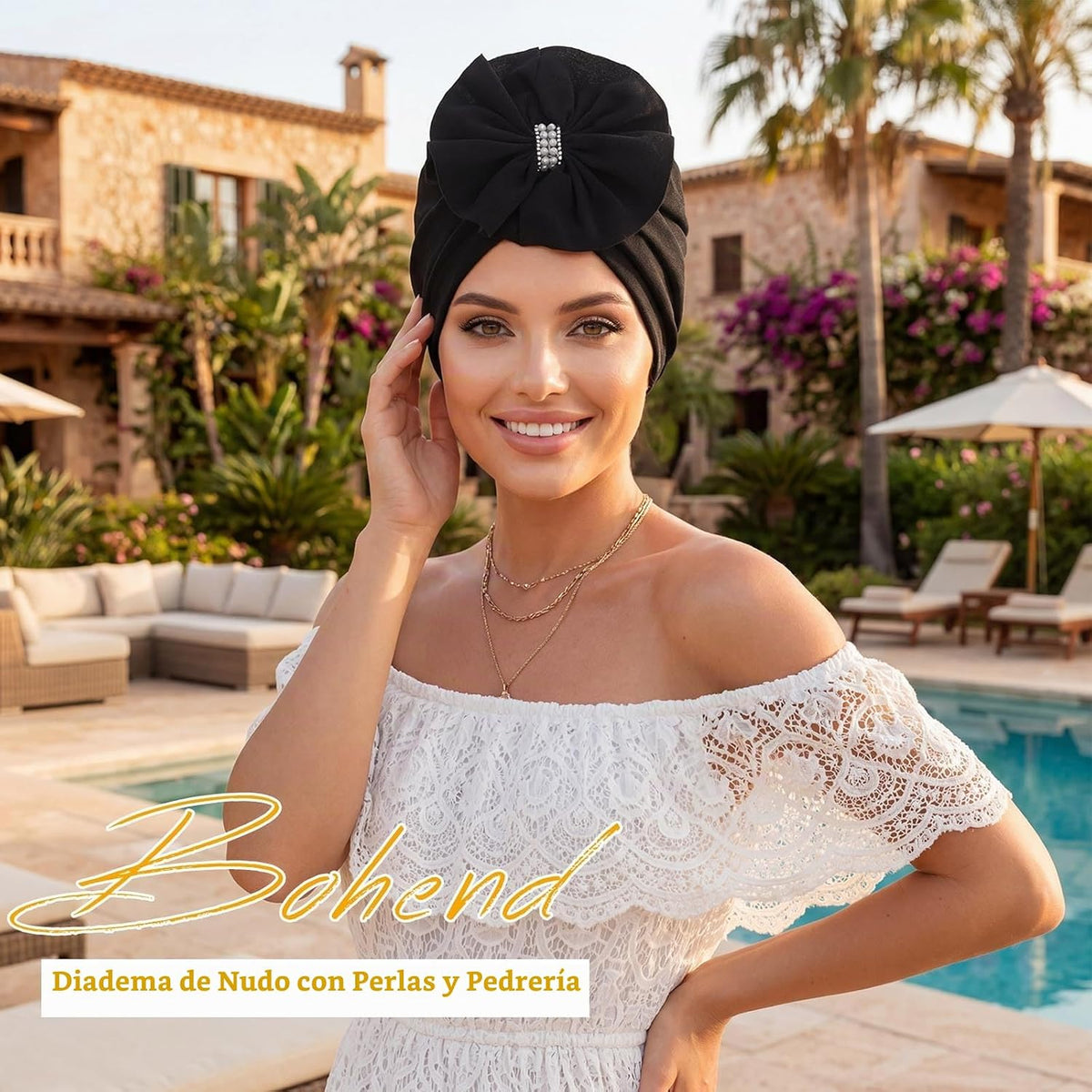Bohend Gorro de turbantes de flores, con diamantes de imitación, nu...