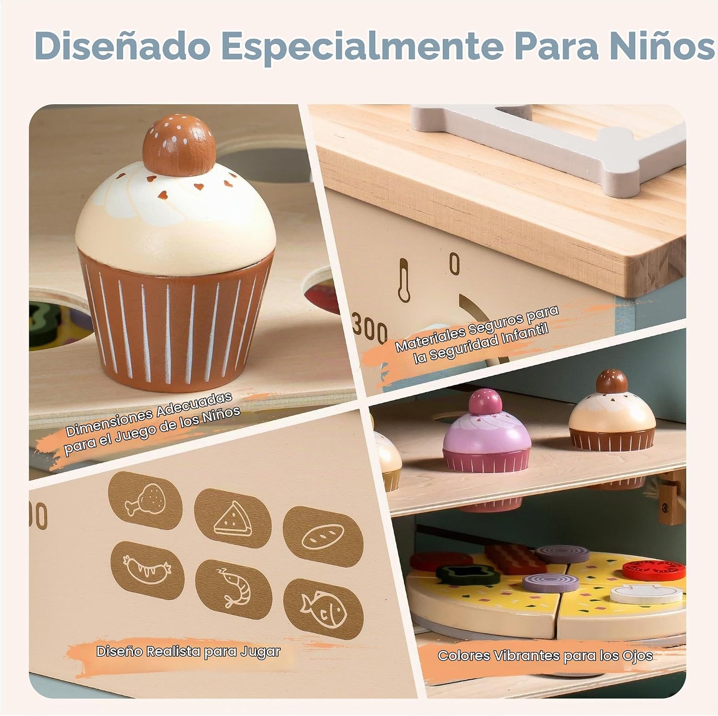 ROBUD Horno de madera para niños, juego de cocina de madera realist...