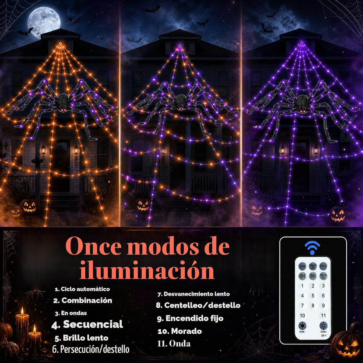 Makion - 550 luces LED de telaraña para exteriores, decoración de H...