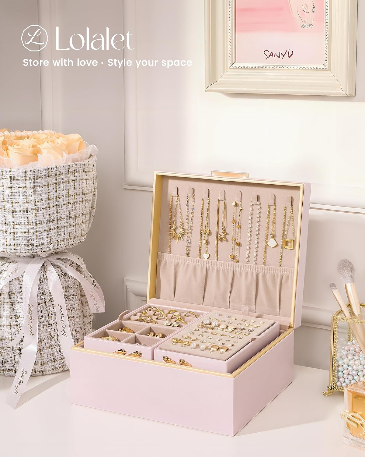 Lolalet - Joyero para mujeres y niñas, organizador de joyas de 2 ca...