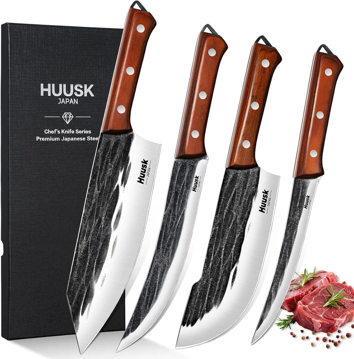 Huusk - Juego de cuchillos de carnicero, 4 cuchillos de barbacoa fo...