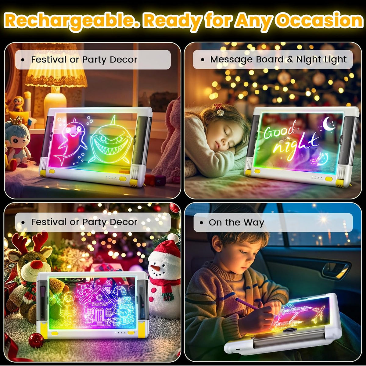 Tablero de dibujo LED recargable, 15 pulgadas, 9 modos de luz de co...