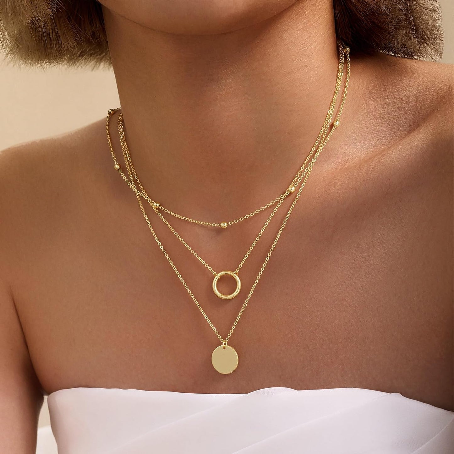 Turandoss Collares en capas para mujer, chapados en oro de 14 quila...