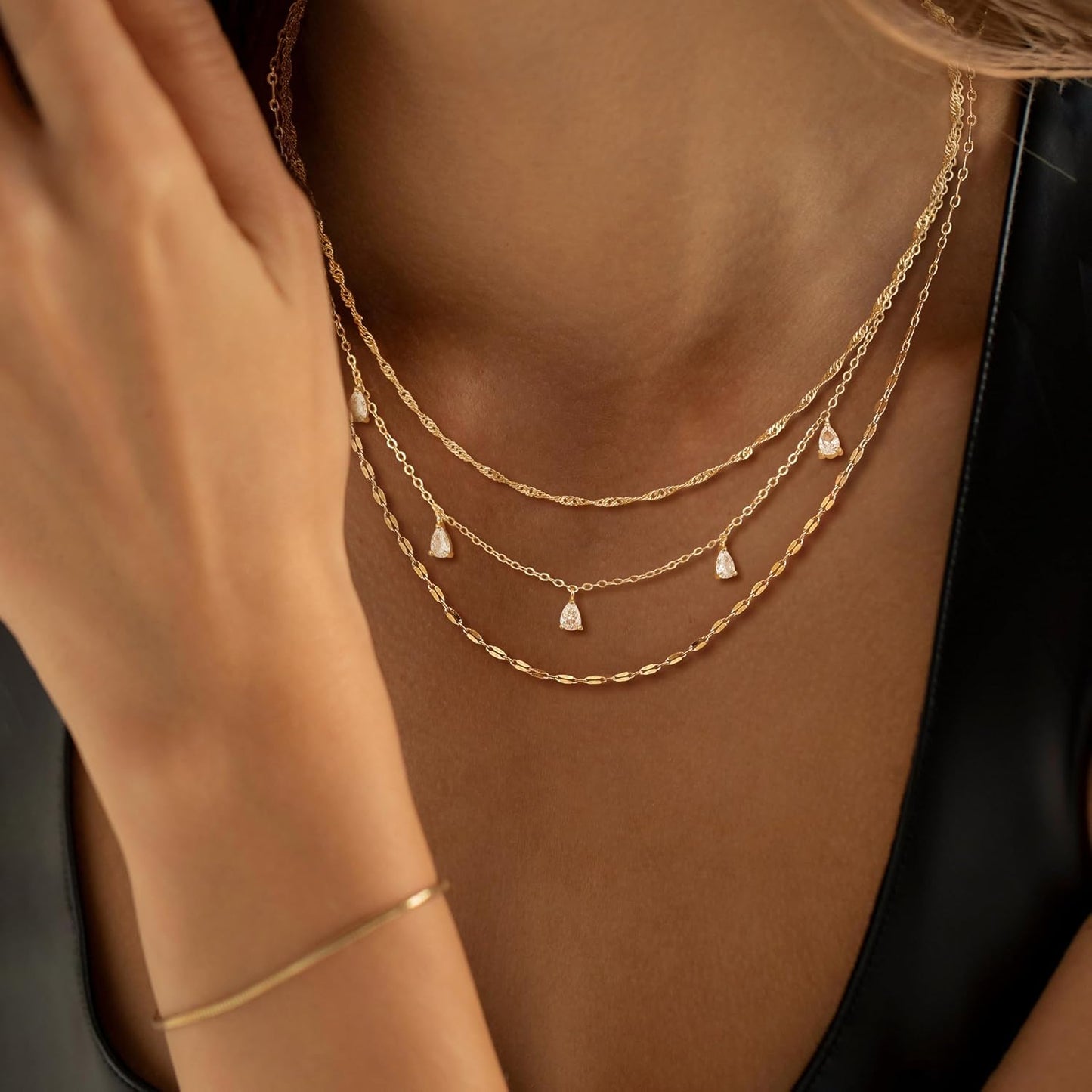 Fwlisesa Collares en capas para mujer, conjunto de collares de oro...