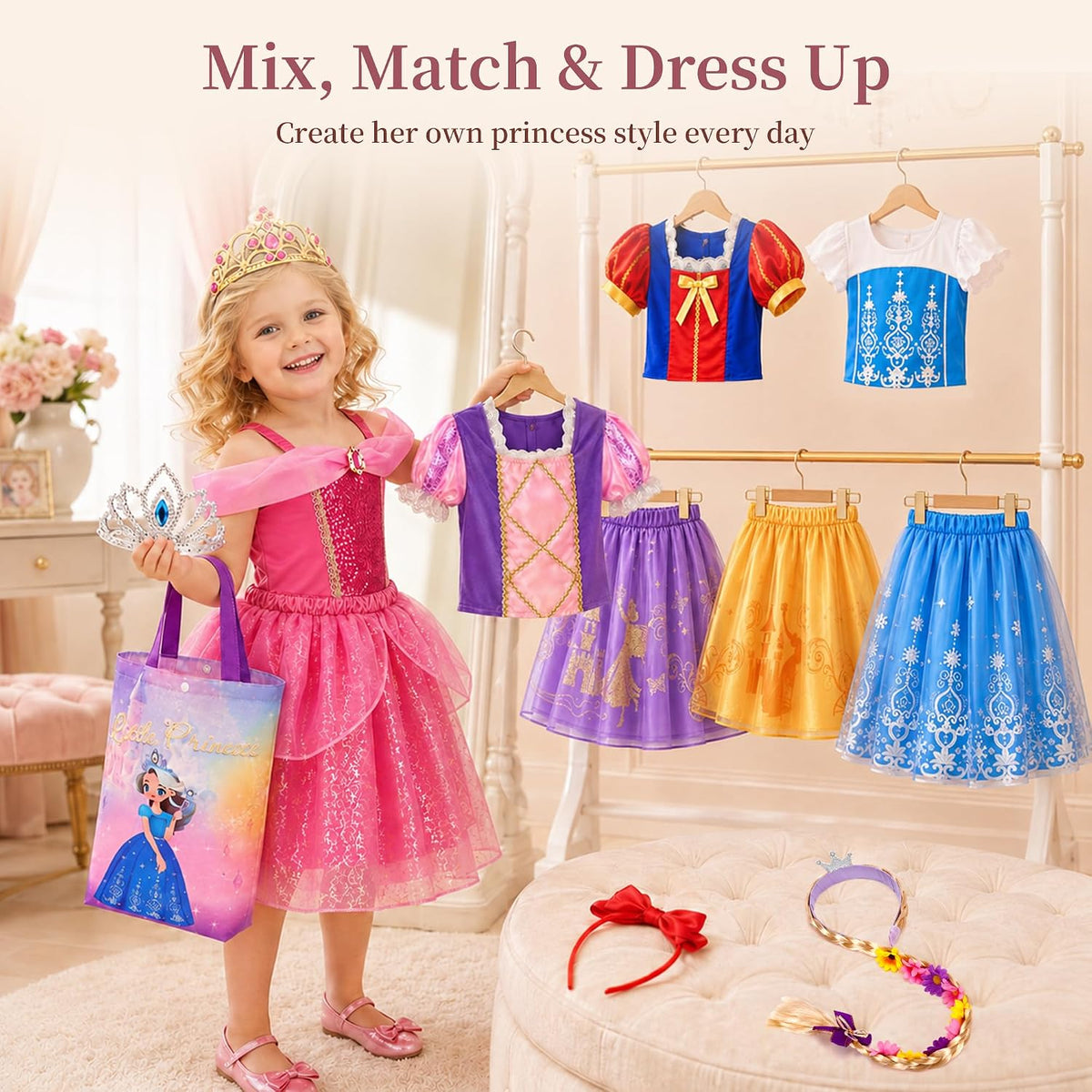 Meland Vestido de Princesa para niñas de 3 a 8 años, 4 Trajes de Pr...