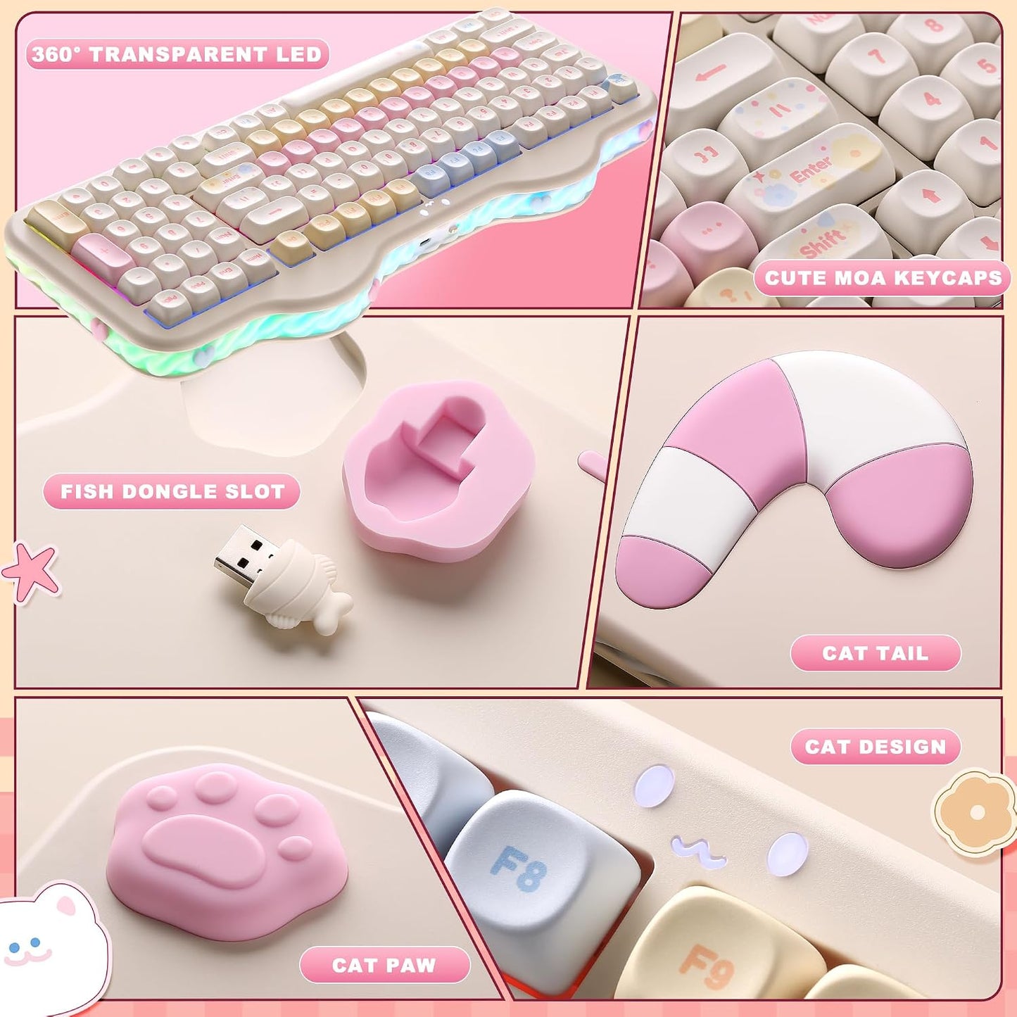 YUNZII C98 Cute Cake Teclado mecánico inalámbrico (beige, interrupt...