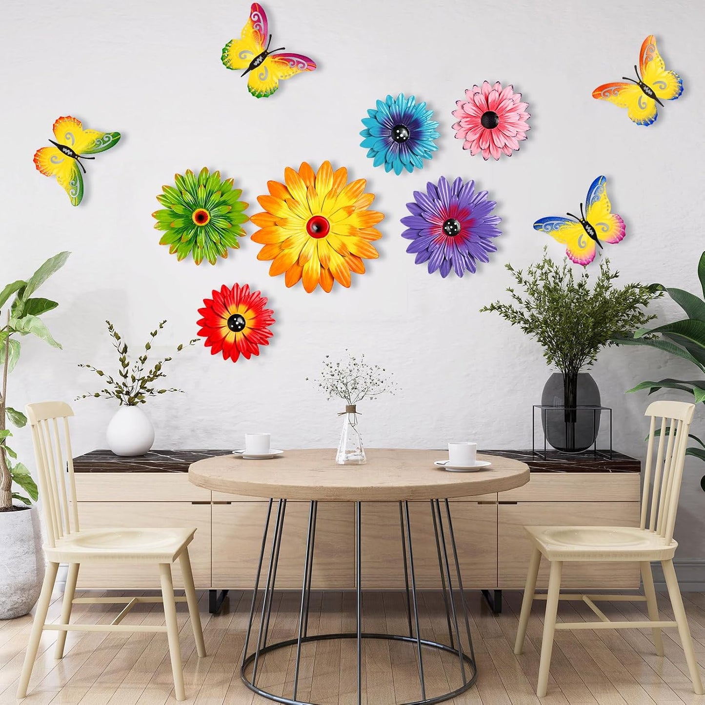 Gisafai Paquete de 10 decoraciones de pared de metal con flores par...