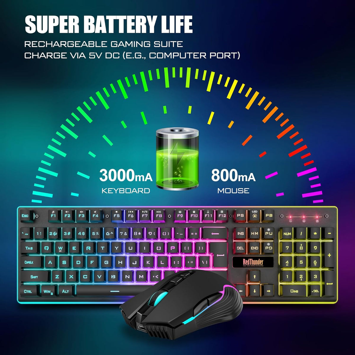 Combo de teclado y mouse inalámbrico para juegos RedThunder K10, ba...