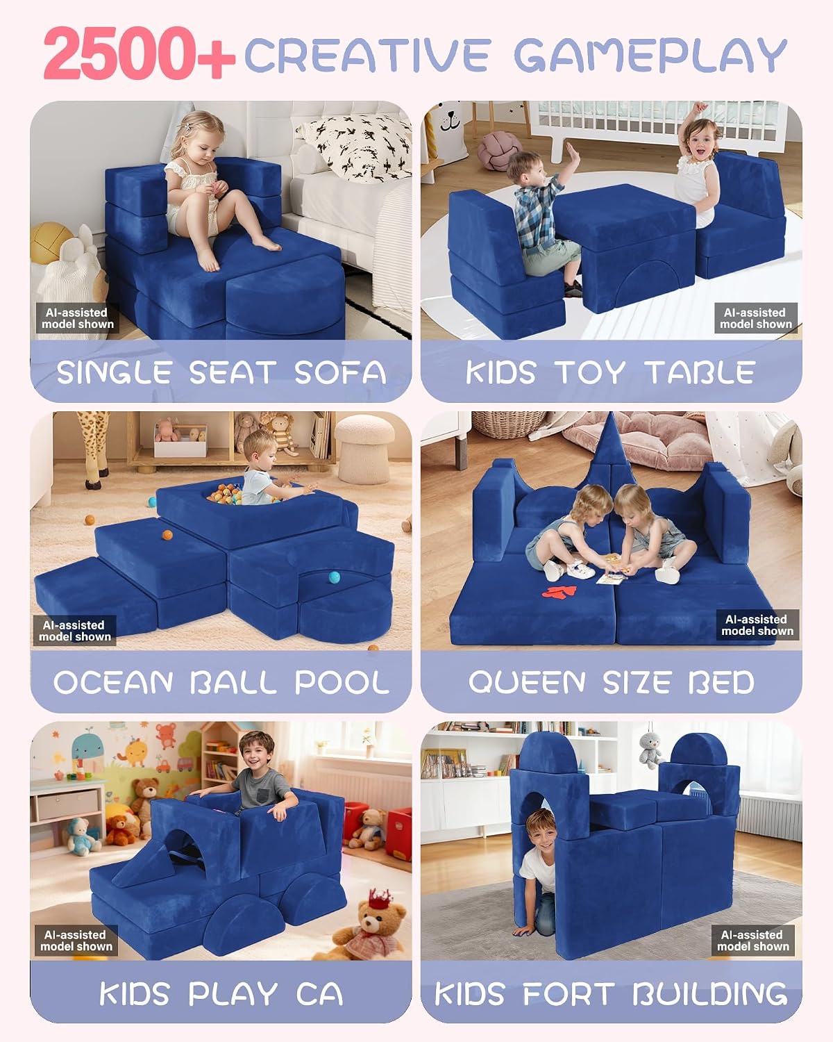15 piezas Sofá de juego modular para niños, Sofá para niños pequeño...