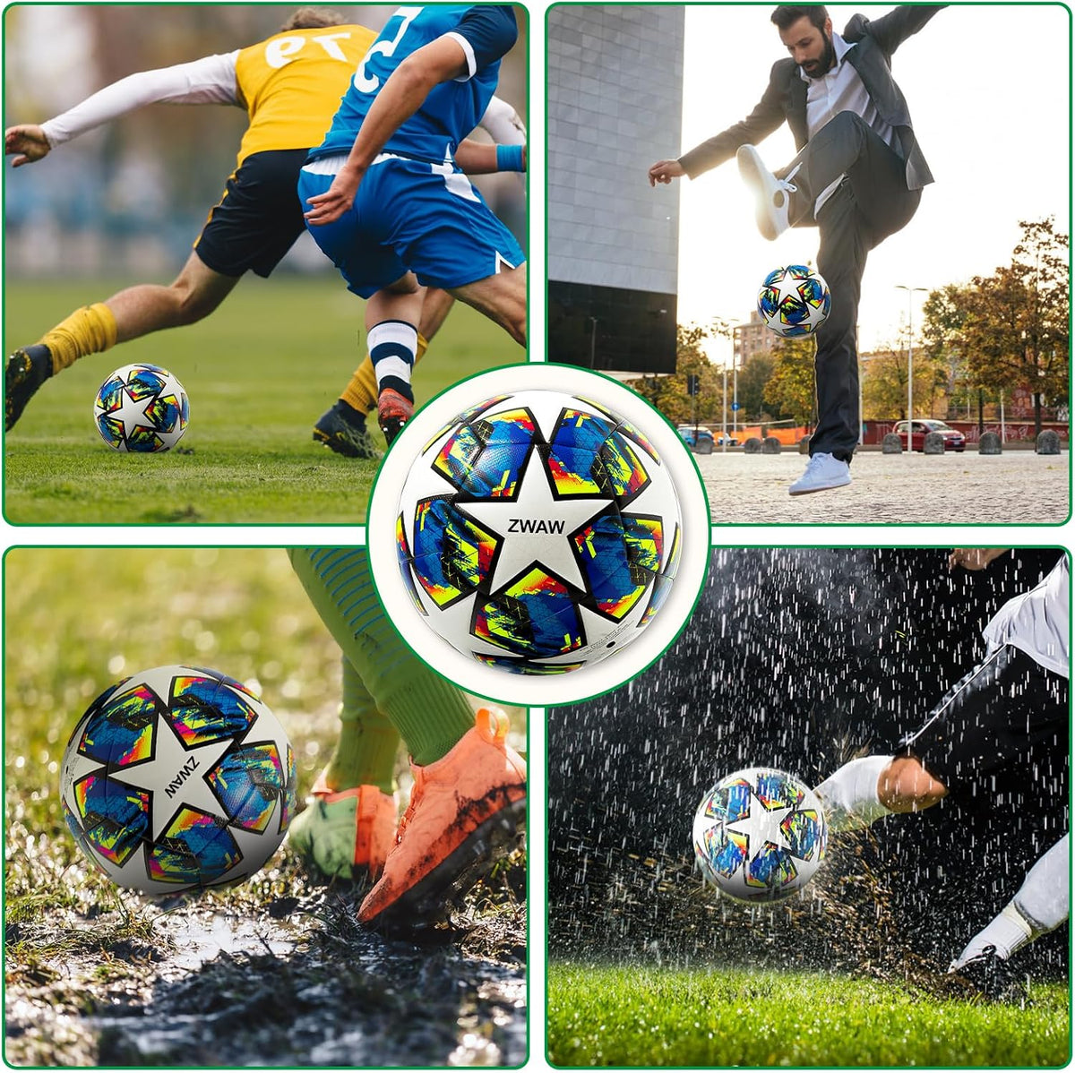 Balón de fútbol ZWAW tamaño 5, de cuero PU impermeable, balón ofici...