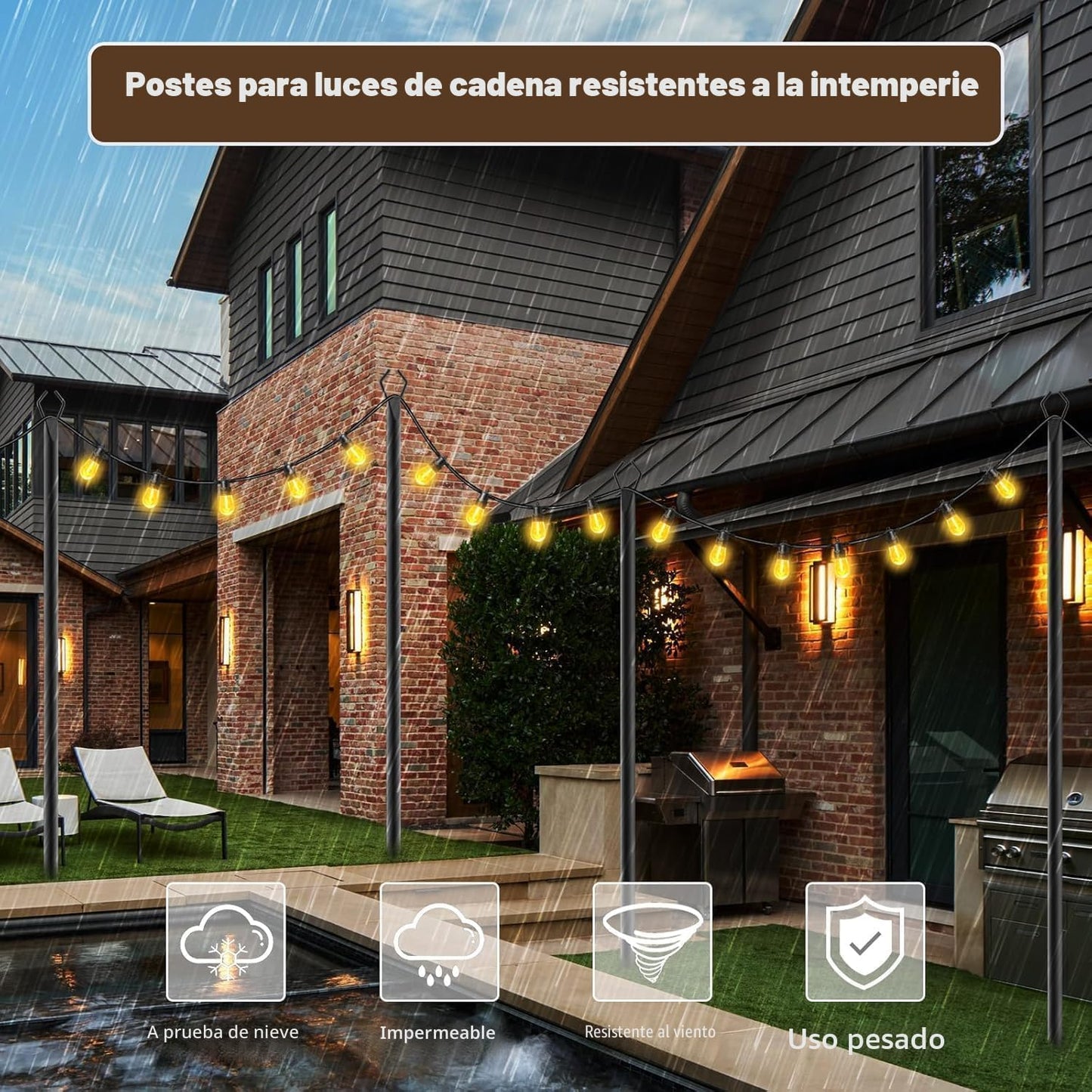 Paquete de 4 postes de luz de cadena de 10 pies, postes de luz para...