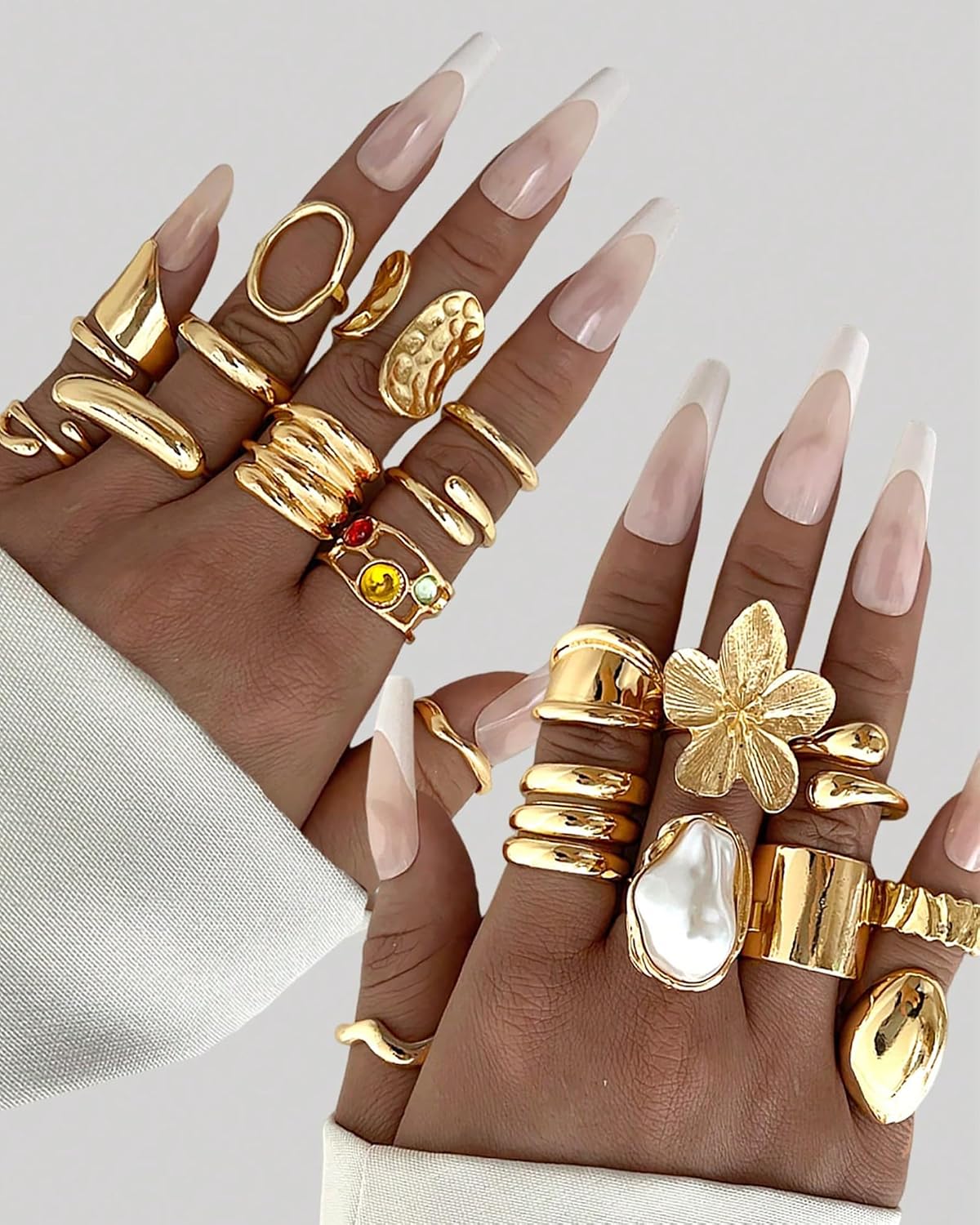 YEEZII Juego de 20 anillos dorados para mujer, anillos de dedo midi...