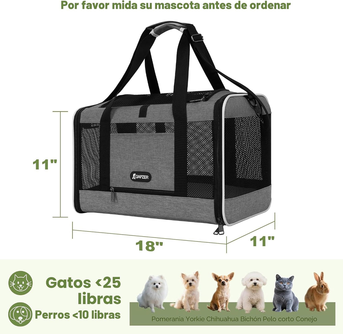 GAPZER - Transportador para gatos de 18 x 11 x 11 pulgadas, carga s...