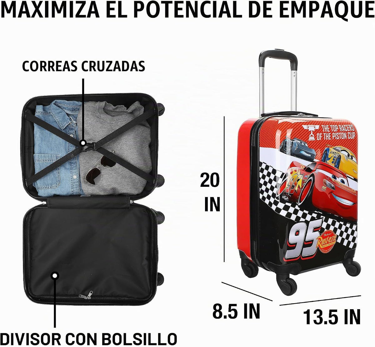 Bioworld Equipaje de mano con ruedas y asa, Coches Los mejores corr...