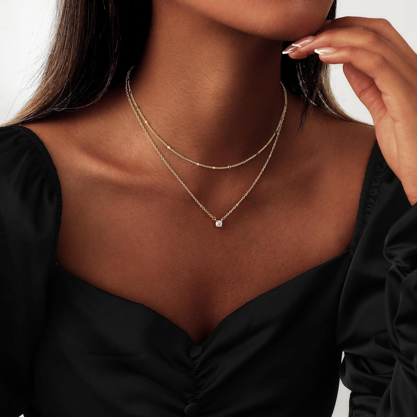 Coshilta Collares de oro en capas para mujer, chapado en plata de l...