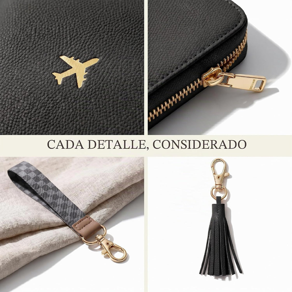 Hermoso soporte para pasaporte y cartera de viaje con correa de muñ...