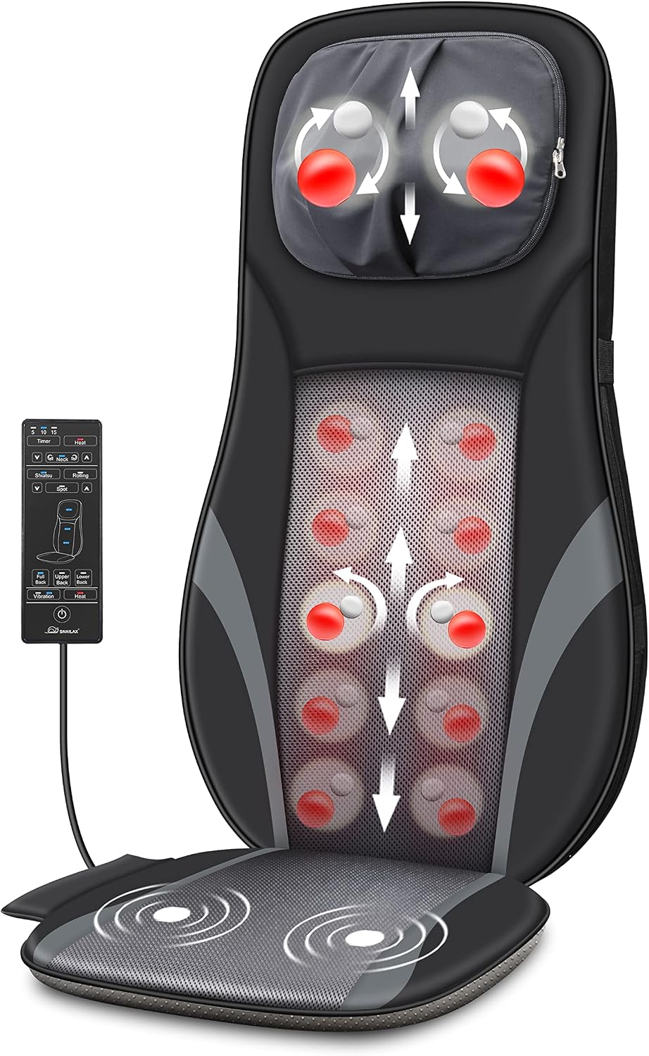Snailax Shiatsu - Masajeador de espalda con calor, almohadilla para...