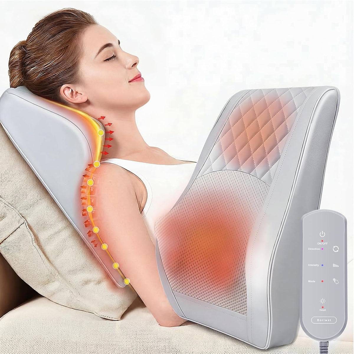 Boriwat - Masajeador de cuello y hombros con calor, almohada de mas...