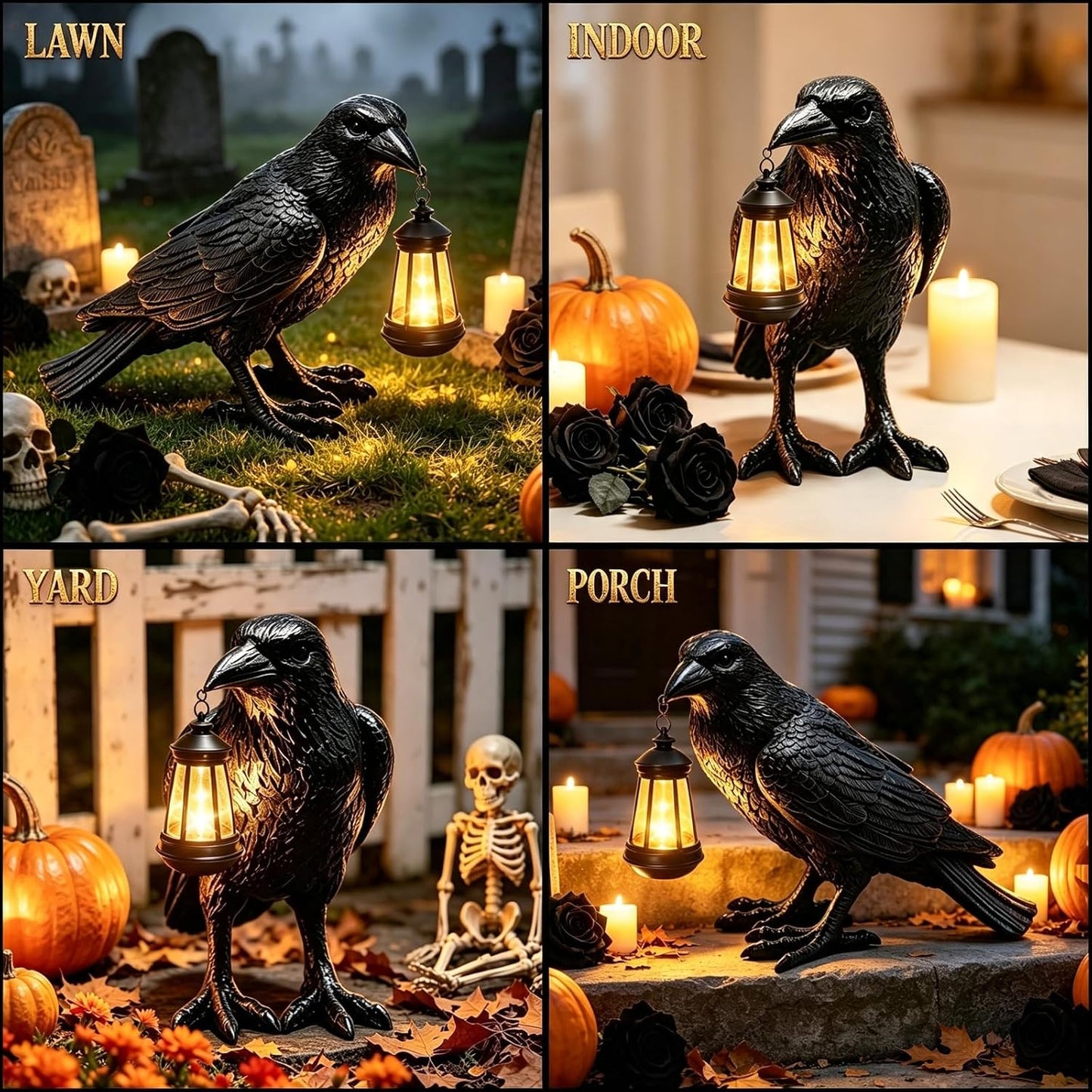 Estatua de jardín solar de cuervo de Halloween para decoración de H...